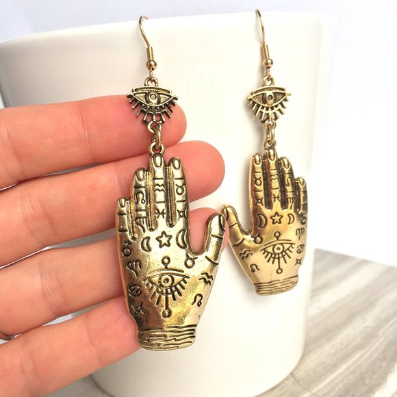 New~ Free People Celestial Gold Hand Earrings - Picture 2 of 7